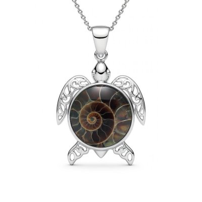 Sterling Silver Ammonite Shell Turtle Pendant With Chain 18 Inches