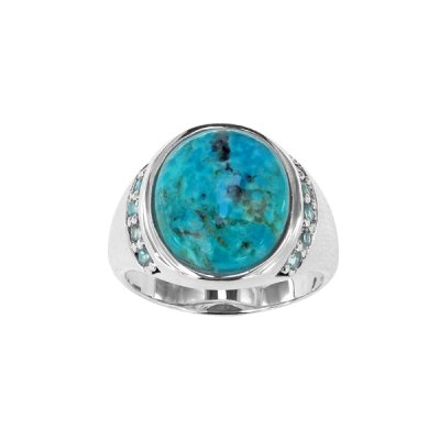 Sterling Silver Turquoise With Sky Blue Topaz Men's Ring