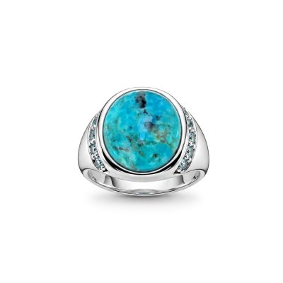 Sterling Silver Turquoise With Sky Blue Topaz Men's Ring