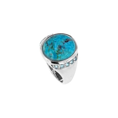 Sterling Silver Turquoise With Sky Blue Topaz Men's Ring