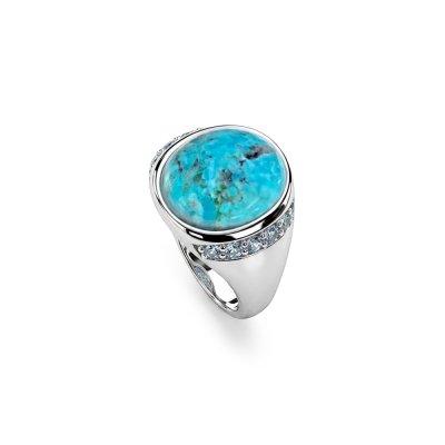 Sterling Silver Turquoise With Sky Blue Topaz Men's Ring