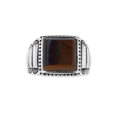 Sterling Silver Tiger's Eyes Men's Ring
