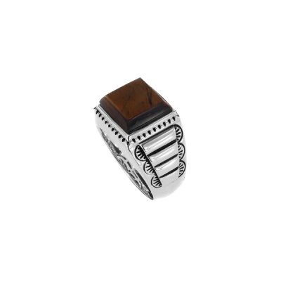 Sterling Silver Tiger's Eyes Men's Ring