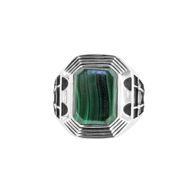 Sterling Silver Malachite Men's Ring