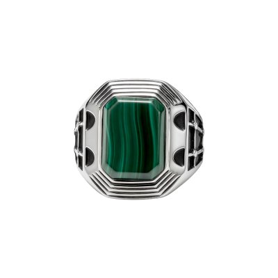 Sterling Silver Malachite Men's Ring