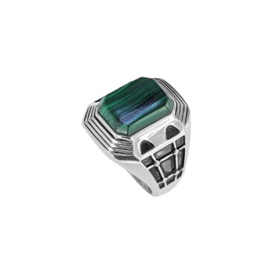 Sterling Silver Malachite Men's Ring