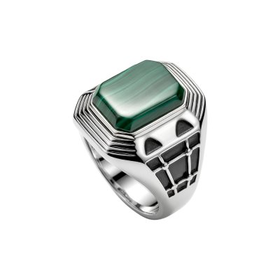 Sterling Silver Malachite Men's Ring