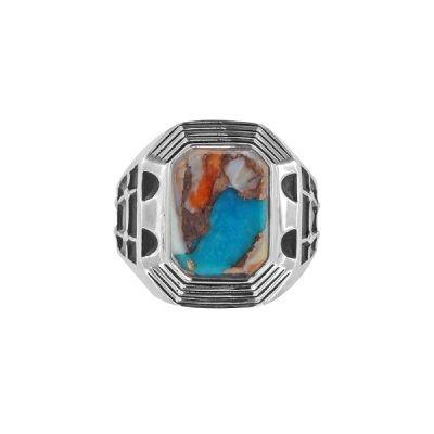 Sterling Silver Spiny Oyster and Turquoise Men's Ring