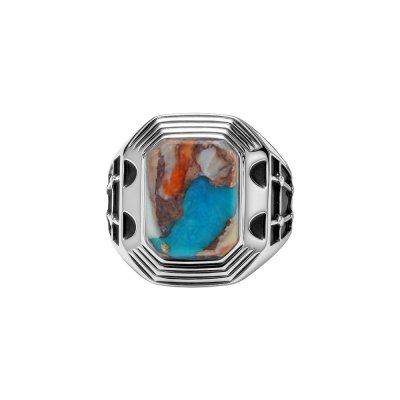 Sterling Silver Spiny Oyster and Turquoise Men's Ring