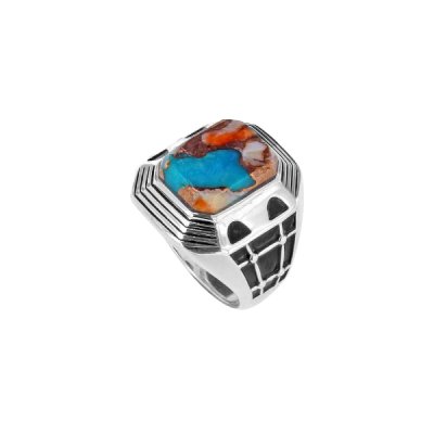 Sterling Silver Spiny Oyster and Turquoise Men's Ring