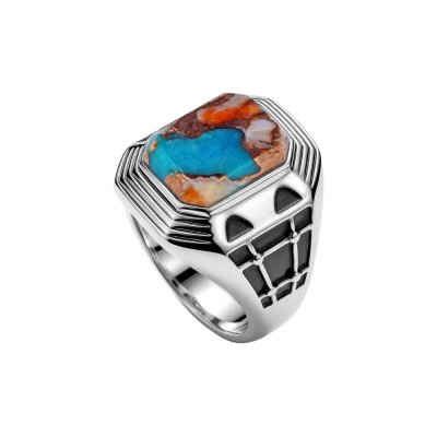 Sterling Silver Spiny Oyster and Turquoise Men's Ring