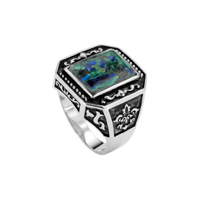 Sterling Silver Azurite Malachite Men's Ring