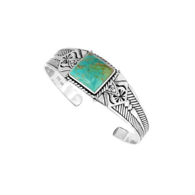 Sterling Silver Turquoise Cuff Bangle 8 Inches