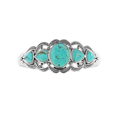Sterling Silver Blue Kingman Turquoise Cuff Bangle 7.5 Inches