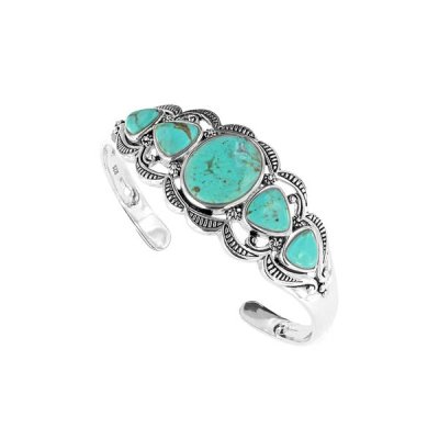Sterling Silver Blue Kingman Turquoise Cuff Bangle 7.5 Inches