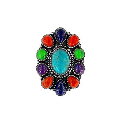 Sterling Silver Multi-Color Stones Ring