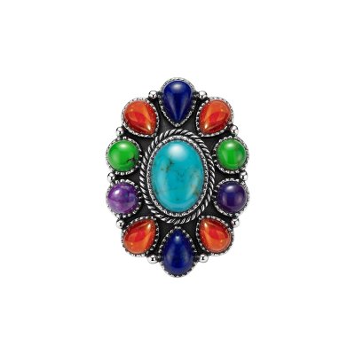 Sterling Silver Multi-Color Stones Ring