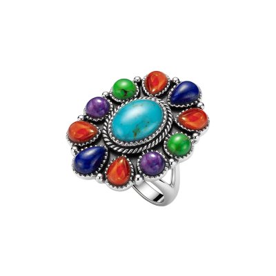 Sterling Silver Multi-Color Stones Ring