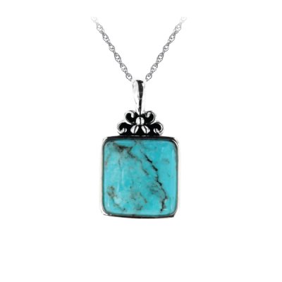 Sterling Silver Blue Kingman Turquoise Pendant With Chain 18 Inches