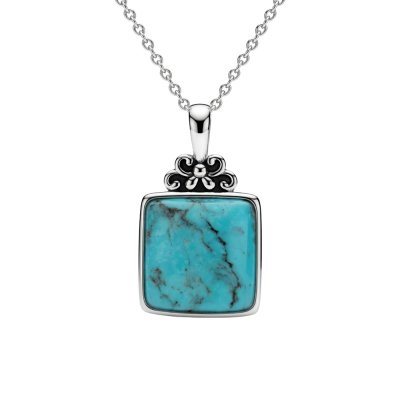 Sterling Silver Blue Kingman Turquoise Pendant With Chain 18 Inches