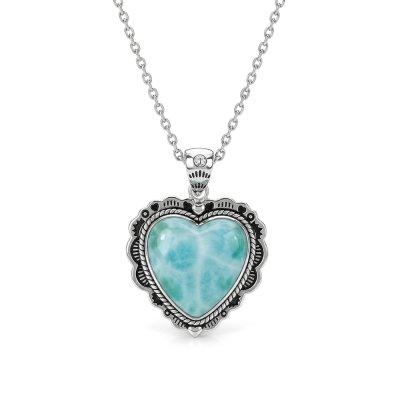 Sterling Silver Larimar Heart  Pendant With Chain 18 Inches