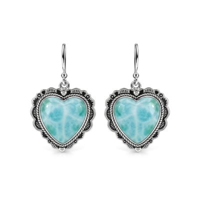 Sterling Silver Larimar Heart  Earrings