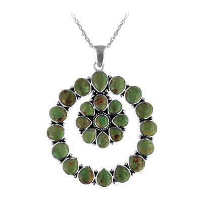 Sterling Silver Green Kingman Turquoise Pendant With Chain 18 Inches
