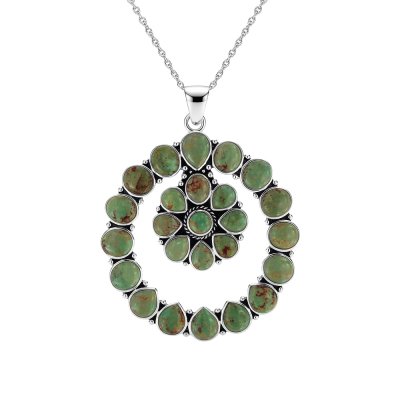 Sterling Silver Green Kingman Turquoise Pendant With Chain 18 Inches