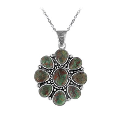 Sterling Silver Green Kingman Turquoise Pendant With Chain 18 Inches