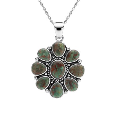 Sterling Silver Green Kingman Turquoise Pendant With Chain 18 Inches