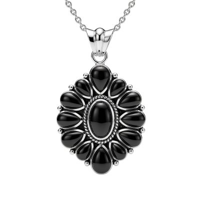 Sterling Silver Black Onyx Pendant With Chain 18 Inches