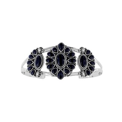 Sterling Silver Black Onyx Cuff Bangle 7.5 Inch