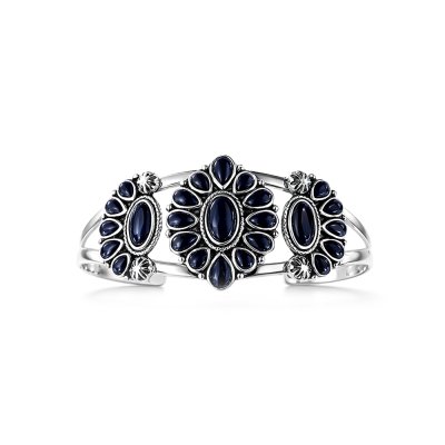 Sterling Silver Black Onyx Cuff Bangle 7.5 Inch