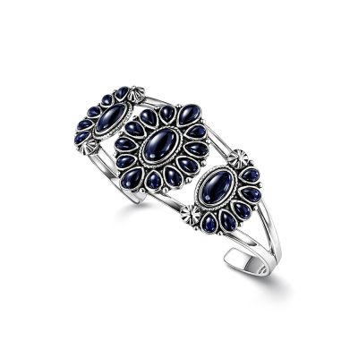 Sterling Silver Black Onyx Cuff Bangle 7.5 Inch