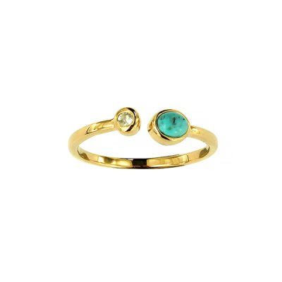 Sterling Silver Turquoise and White Topaz Ring Over 18K Yellow Gold Plated