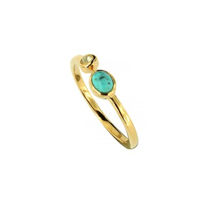 Sterling Silver Turquoise and White Topaz Ring Over 18K Yellow Gold Plated