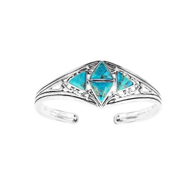 Sterling Silver Turquoise With White Topaz Cuff Bangle 7.5 Inches