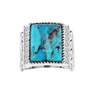 Sterling Silver Turquoise With White Topaz Men's Ring