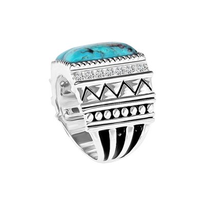 Sterling Silver Turquoise With White Topaz Men's Ring