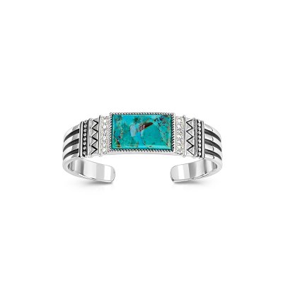 Sterling Silver Turquoise With White Topaz Cuff Bangle 8 Inches