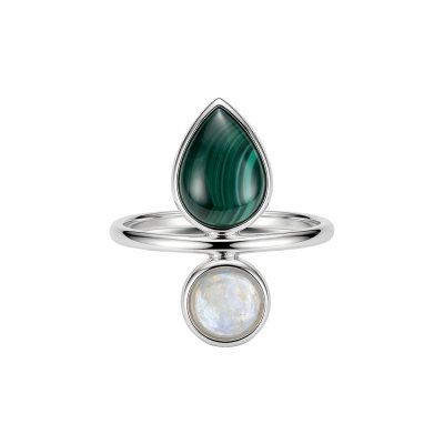 Sterling Silver Ring Malachite with Rainbow Moonstone Ring