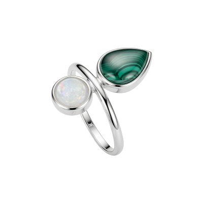 Sterling Silver Ring Malachite with Rainbow Moonstone Ring