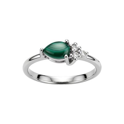 Sterling Silver Malachite with White Topaz Ring