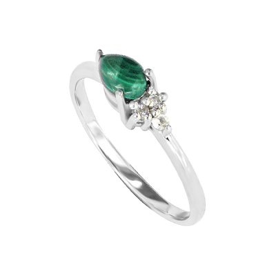 Sterling Silver Malachite with White Topaz Ring