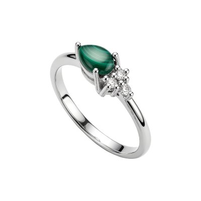 Sterling Silver Malachite with White Topaz Ring