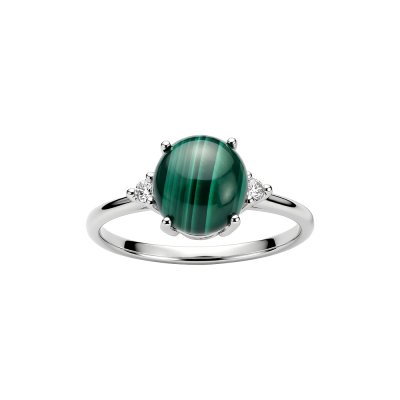 Sterling Silver Ring Malachite with White Topaz Ring