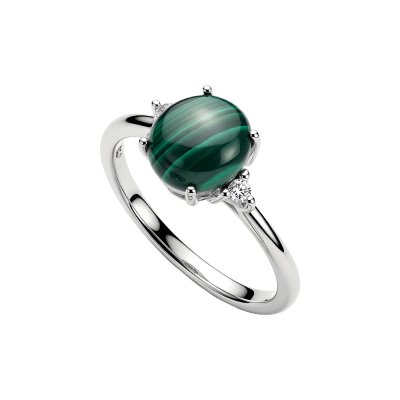 Sterling Silver Ring Malachite with White Topaz Ring