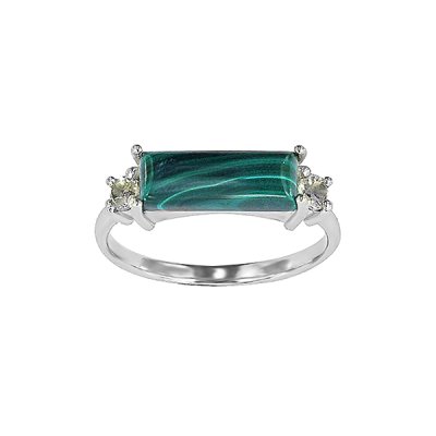 Sterling Silver Ring Malachite with White Topaz Ring