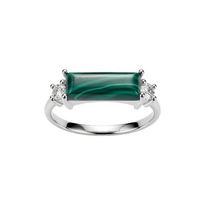 Sterling Silver Ring Malachite with White Topaz Ring