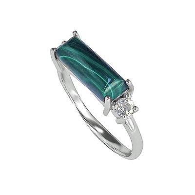 Sterling Silver Ring Malachite with White Topaz Ring